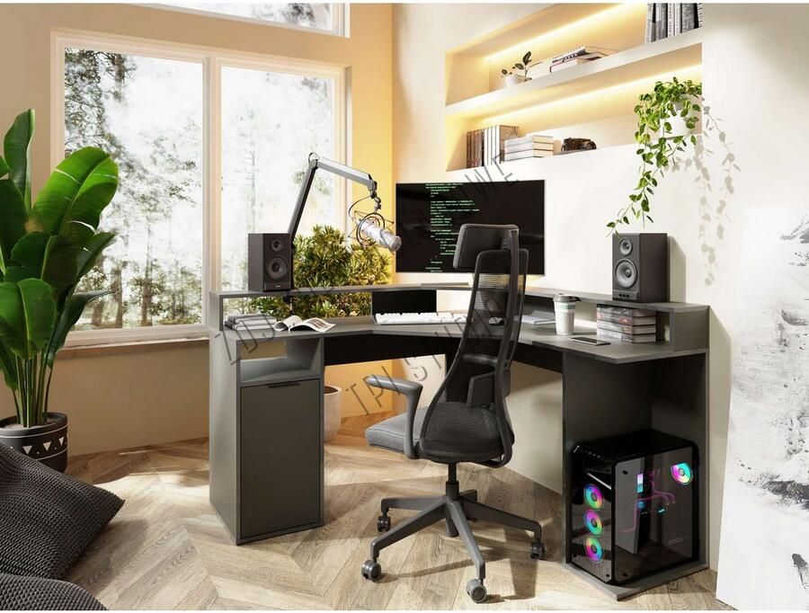 Home affaire Hoekbureau Omaha Gamingtafel met deur tower vak en monitorplank breedte 139 cm - Foto 5