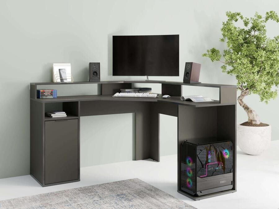 Home affaire Hoekbureau Omaha Gamingtafel met deur tower vak en monitorplank breedte 139 cm - Foto 6