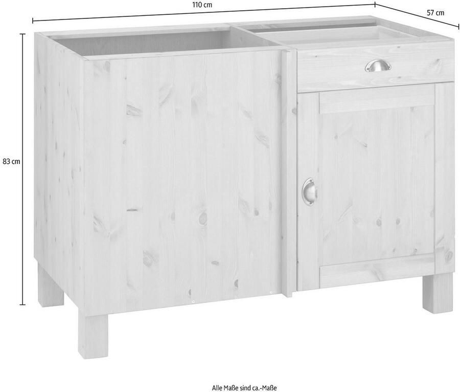 Home affaire Hoekonderkast Oslo 110 cm breed van massief grenen metalen grepen landelijke look