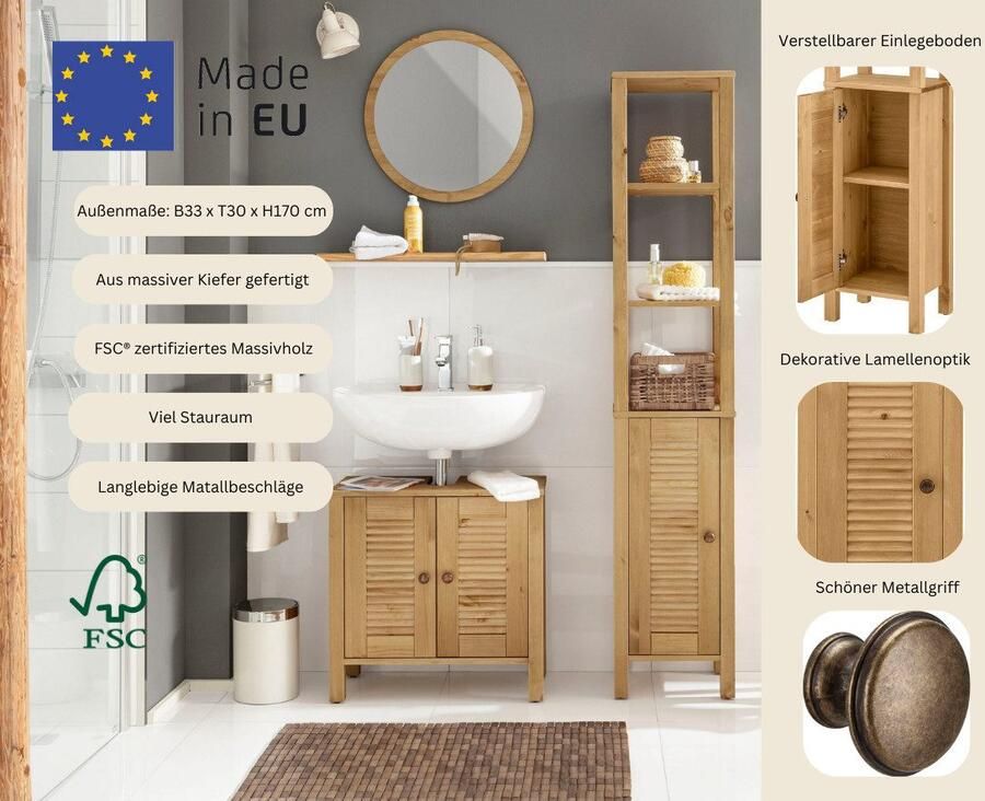 Home affaire Hoge kast Ayanna Badkast van massief hout FSC breedte 33 cm hoogte 170 cm - Foto 2