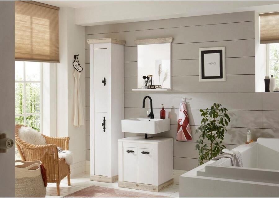 Home affaire Hoge kast Florenz badkamerkast in landhuisstijl kast met metalen handgrepen - Foto 5