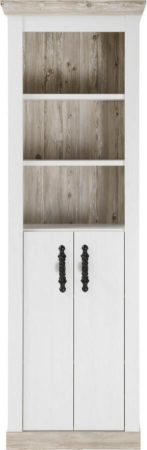 Home affaire Hoge kast Florenz badkamerkast in landhuisstijl kast met metalen handgrepen in pinie weiß open vakken en voldoende opbergruimte achter draaideuren - Foto 9