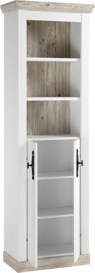 Home affaire Hoge kast Florenz badkamerkast in landhuisstijl kast met metalen handgrepen in pinie weiß open vakken en voldoende opbergruimte achter draaideuren - Foto 8