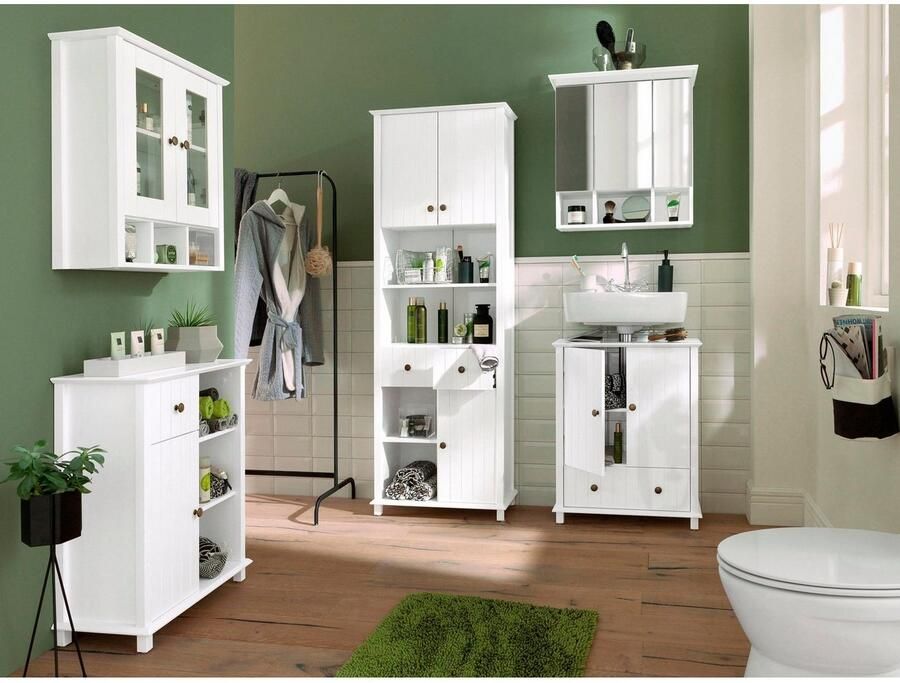 Home affaire Hoge kast Vili Badkamerkast hoogte 175 cm 2 lades 3 deuren van massief hout - Foto 6