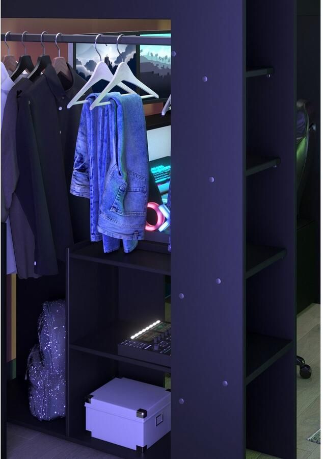 Parisot EMOB Gaming hoogslaper LevelUp 90x200cm met gamingbureau zwart Hoogslapers met bureau Zwart Melamine; Spaanplaat Hoogslapers met bureau Eenpersoons Hoogslaper Op voorraad - Foto 9