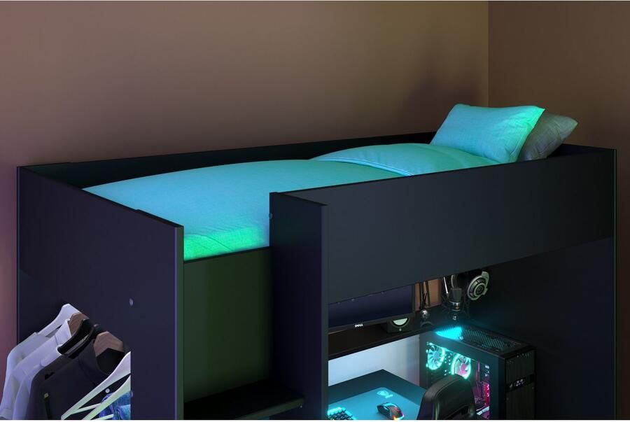 Parisot EMOB Gaming hoogslaper LevelUp 90x200cm met gamingbureau zwart Hoogslapers met bureau Zwart Melamine; Spaanplaat Hoogslapers met bureau Eenpersoons Hoogslaper Op voorraad - Foto 11