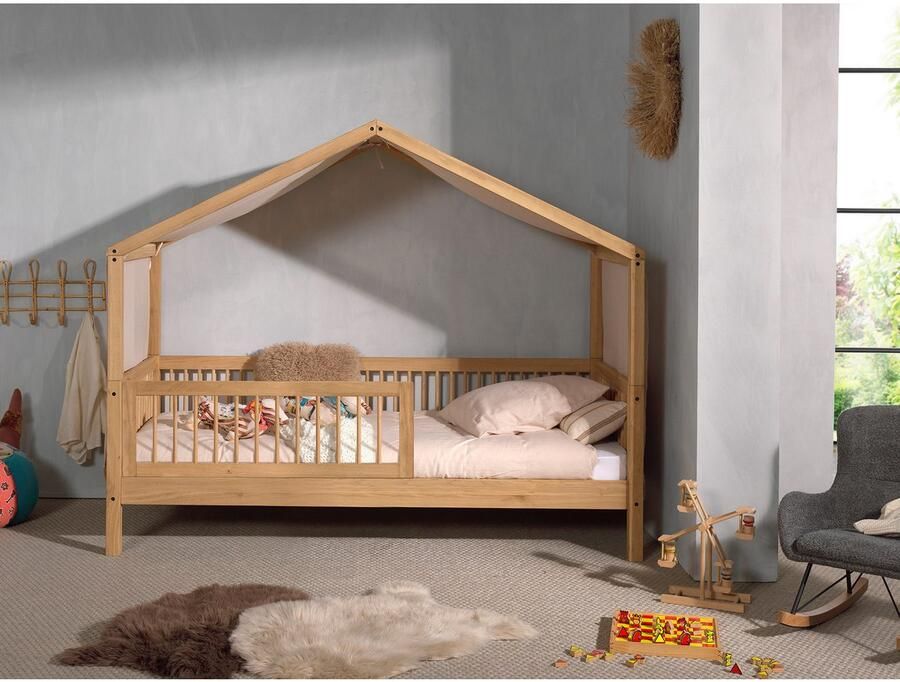 Home affaire Huisbed Forrest met dakconstructie valbescherming aan de voorkant en textielhemel - Foto 2