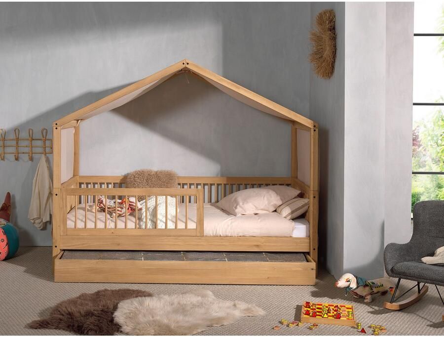 Home affaire Huisbed Forrest met dakconstructie valbescherming aan de voorkant en textielhemel - Foto 2