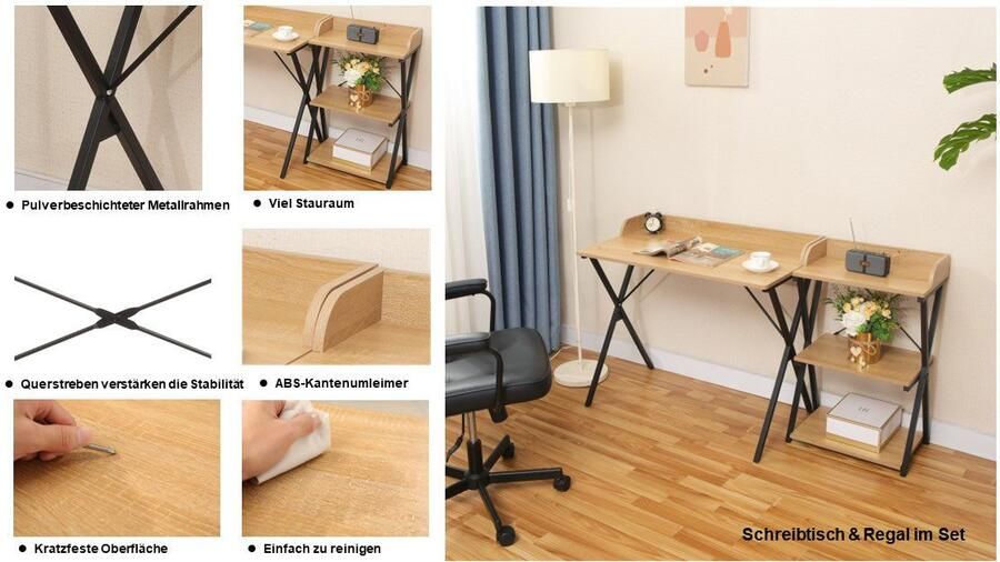 Home affaire Kantoormeubelset Forres bestaand uit bureau & rek Metalen frame afzonderlijk instelbaar FSC -gecertificeerd (2-delig) - Foto 12