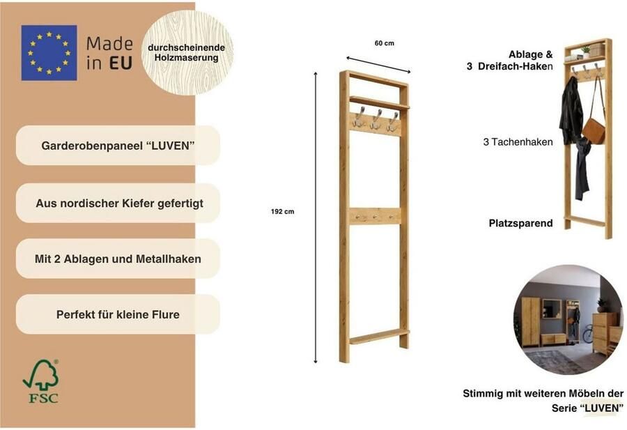 Home affaire Kapstokpaneel Luven FSC -gecertificeerd massief hout - Foto 3
