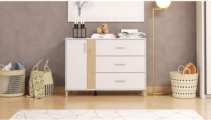 Home affaire Kast Belfort ladekast dressoir 3 laden en 1 deur 125x40x90 fsc -gecertificeerd houtmateriaal trendkleur cashmere - Foto 3