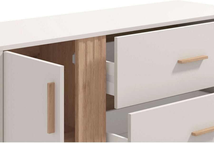 Home affaire Kast Belfort ladekast dressoir 3 laden en 1 deur 125x40x90 fsc -gecertificeerd houtmateriaal trendkleur cashmere