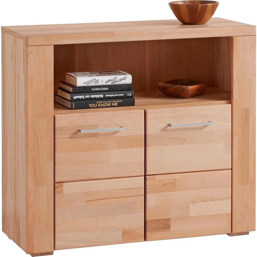 Home affaire Kast Celle 90cm breed 35 cm diep fronten massief hout massief houtmateriaal metalen handgrepen 3 brede vakken