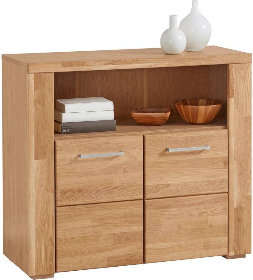 Home affaire Kast Celle 90cm breed 35 cm diep fronten massief hout massief houtmateriaal metalen handgrepen 3 brede vakken - Foto 5