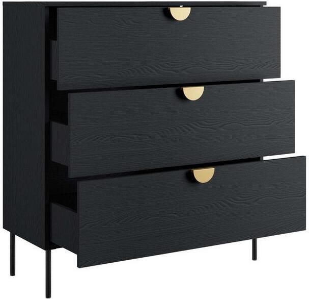 Home affaire Kast Commode Bellot met 3 lades en goudkleurige metalen handgrepen - Foto 3