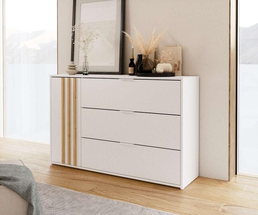 Home affaire Kast Commode Calera met draaideur 3 lades en MDF-lamellen