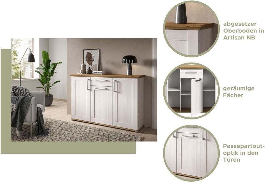 Home affaire Kast Cosenza Breedte 95 cm 2 Deuren 1 Lade in landelijke stijl dressoir kast sideboard - Foto 6