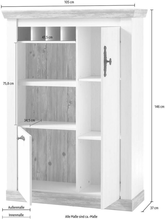 Home affaire Kast Florence in romantische landelijke look breedte 105 cm