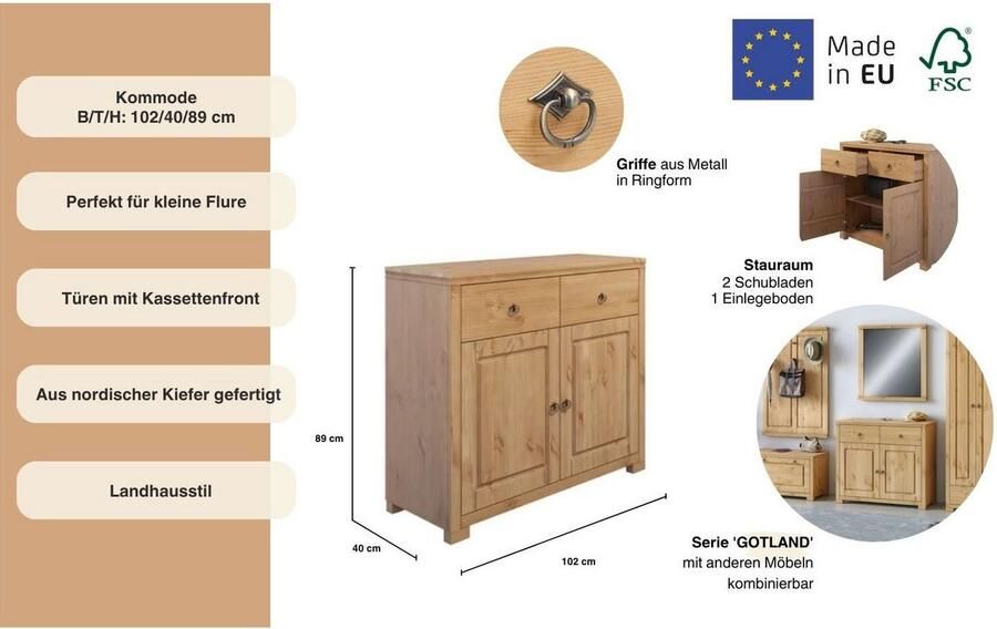 Home affaire Kast Gotland van massief grenen met 2 lades fsc breedte 102 cm - Foto 4