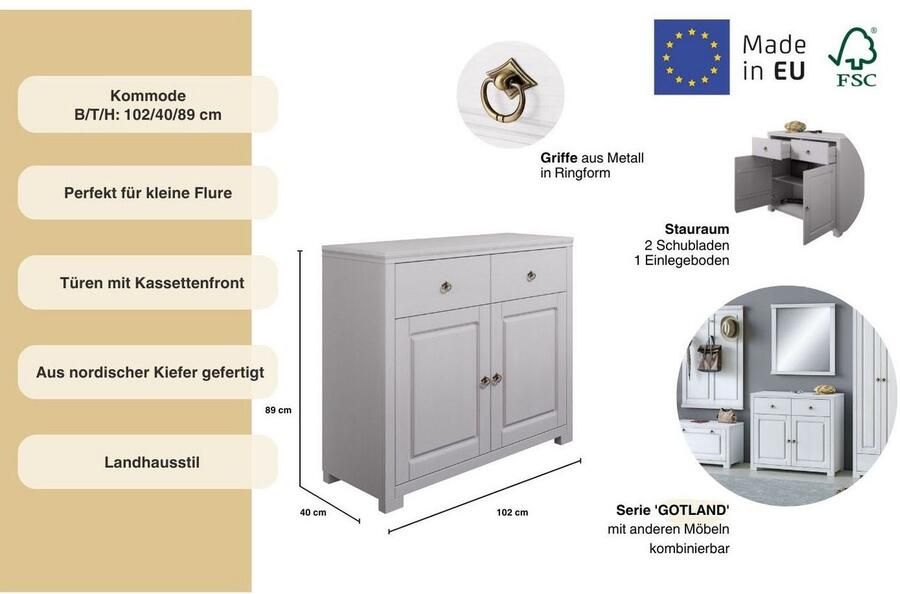 Home affaire Kast Gotland van massief grenen met 2 lades fsc breedte 102 cm - Foto 4