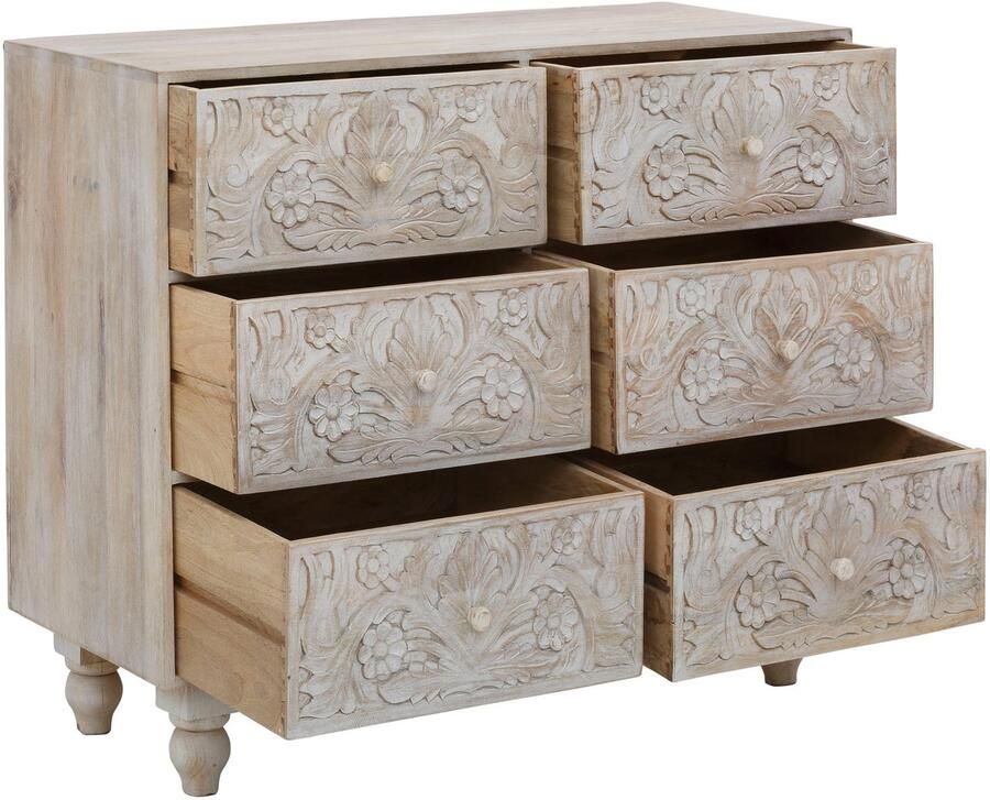 Home affaire Kast Lavin Mangohout met decoratief houtsnijwerk met de hand gemaakt breedte 110 cm - Foto 5