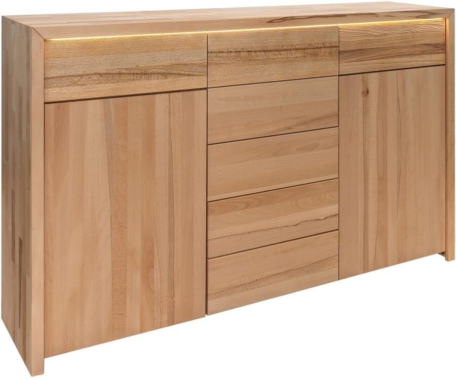 Home affaire Kast met laden en deuren Léopoldine Commode van kernbeuken breedte 188 cm incl. LED-verlichting