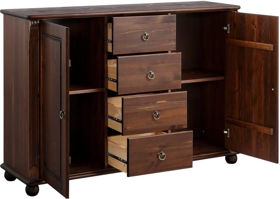 Home affaire Kast met laden en deuren Tessin buffetonderkast klassieke landelijke stijl van massief fsc -gecertificeerd dennenhout 128cm breed - Foto 3