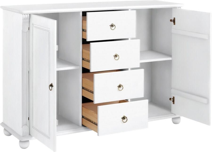 Home affaire Kast met laden en deuren Tessin buffetonderkast klassieke landelijke stijl van massief fsc -gecertificeerd dennenhout 128cm breed - Foto 5