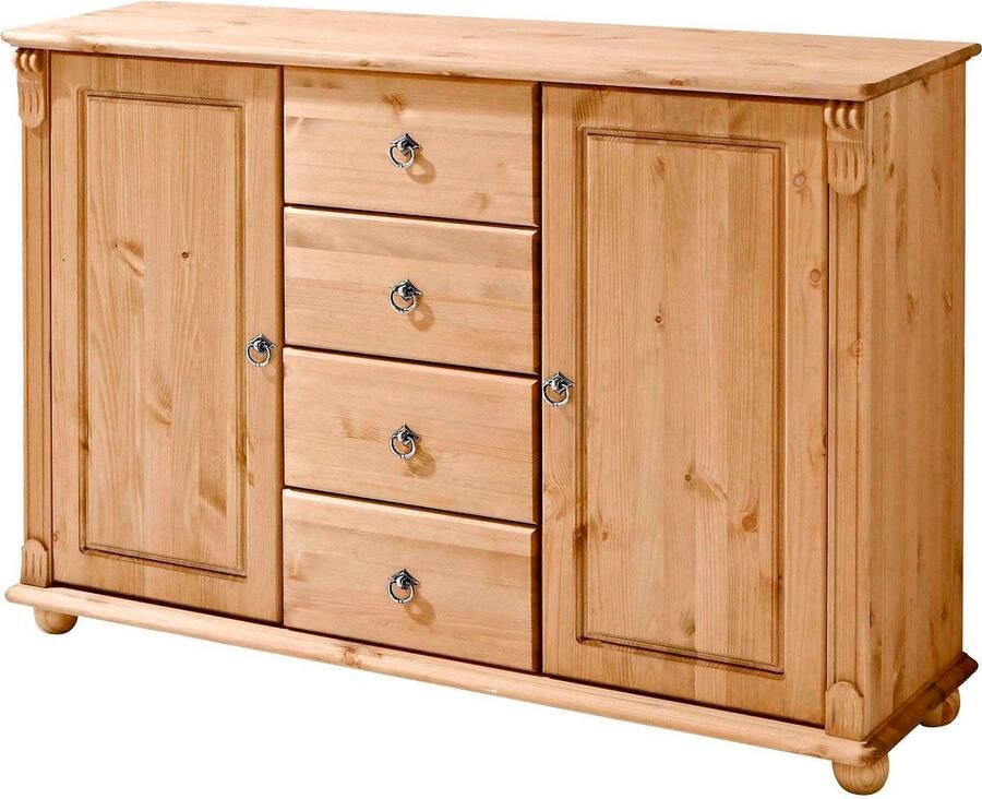 Home affaire Kast met laden en deuren Tessin buffetonderkast klassieke landelijke stijl van massief fsc -gecertificeerd dennenhout 128cm breed - Foto 2