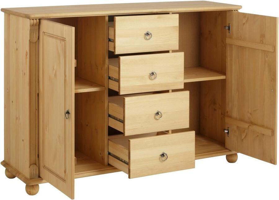 Home affaire Kast met laden en deuren Tessin buffetonderkast klassieke landelijke stijl van massief fsc -gecertificeerd dennenhout 128cm breed - Foto 5