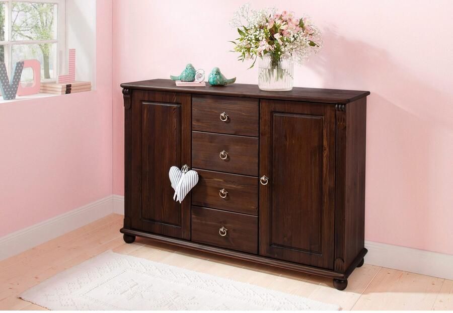 Home affaire Kast met laden en deuren Tessin buffetonderkast klassieke landelijke stijl van massief fsc -gecertificeerd dennenhout 128cm breed - Foto 4