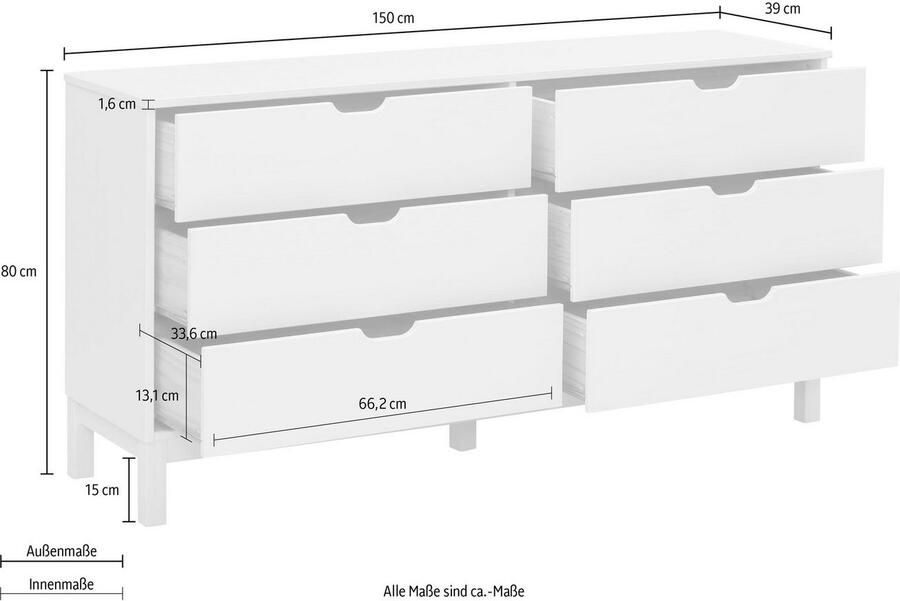 Home affaire Kast Post massief grenenhout met vele opbergmogelijkheden breedte 150 cm - Foto 3