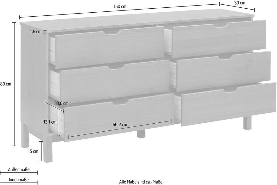 Home affaire Kast Post massief grenenhout met vele opbergmogelijkheden breedte 150 cm - Foto 3
