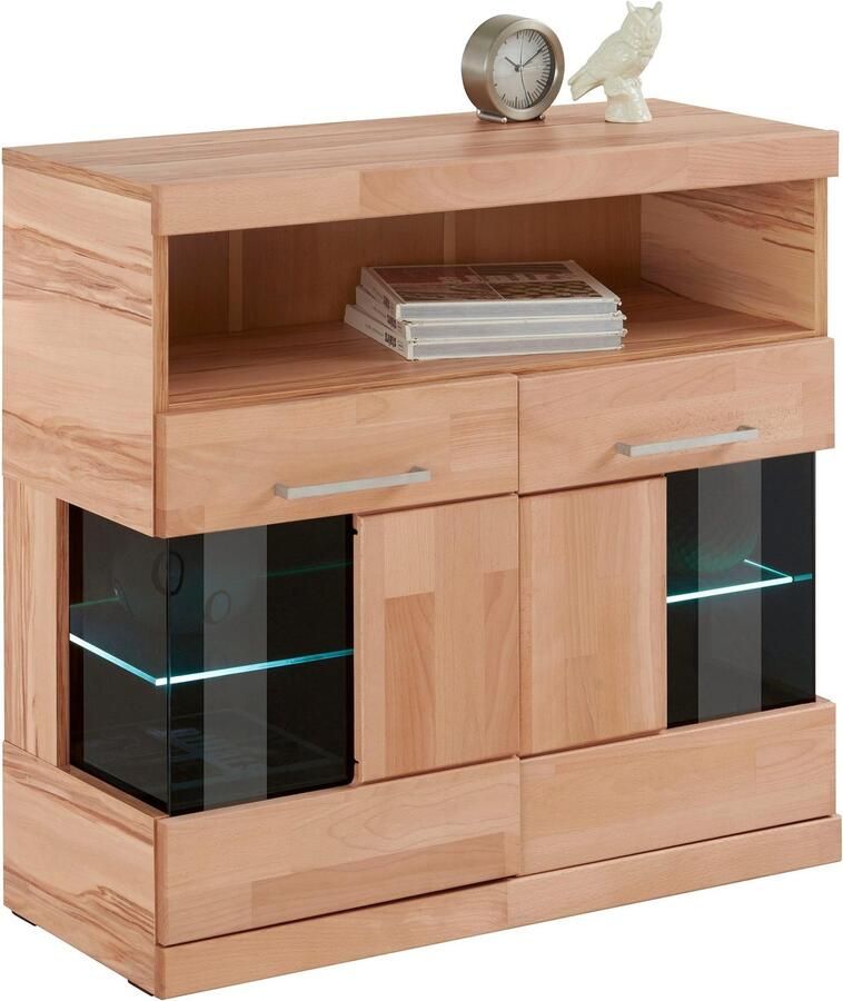 Home affaire Kast Ribe 85cm breed 35 cm diep fronten massief hout 2 deuren met glazen inzet - Foto 4