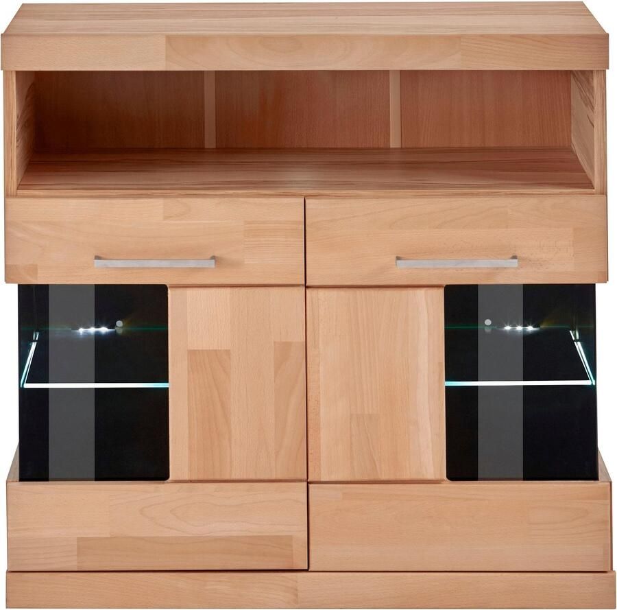 Home affaire Kast Ribe 85cm breed 35 cm diep fronten massief hout 2 deuren met glazen inzet - Foto 2
