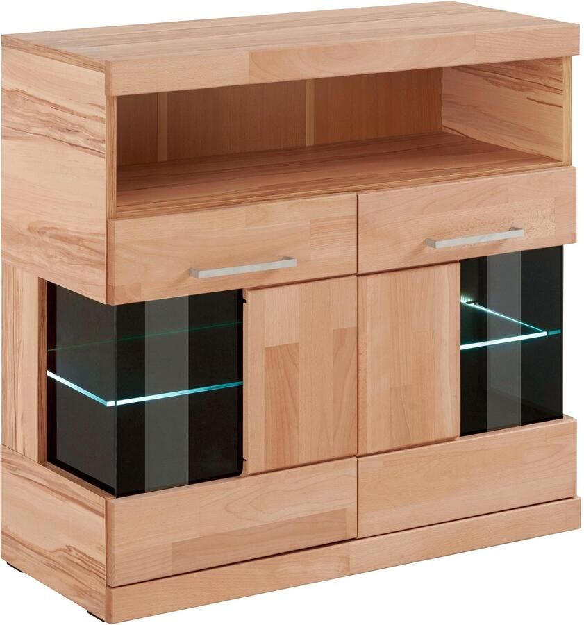 Home affaire Kast Ribe 85cm breed 35 cm diep fronten massief hout 2 deuren met glazen inzet - Foto 2