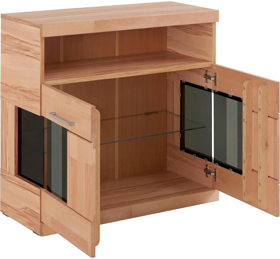 Home affaire Kast Ribe 85cm breed 35 cm diep fronten massief hout 2 deuren met glazen inzet - Foto 4
