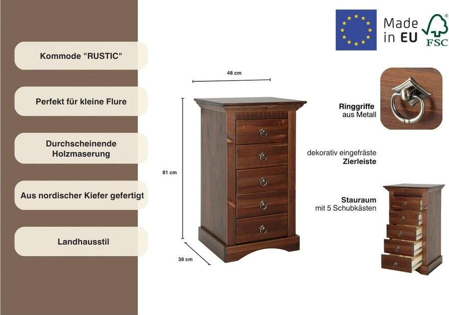 Home affaire Kast Rustiek Breedte 48 cm van massief grenen FSC -gecertificeerd - Foto 3