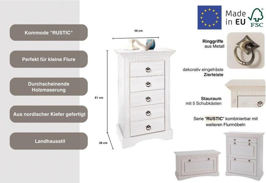 Home affaire Kast Rustiek Breedte 48 cm van massief grenen FSC -gecertificeerd