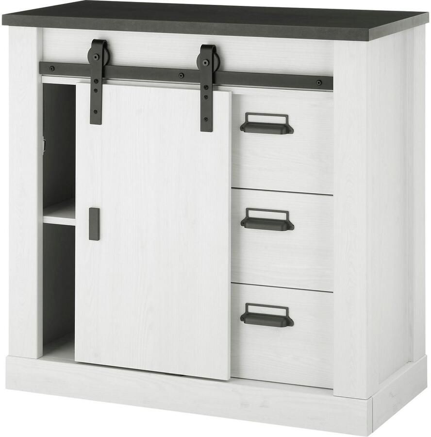 Home affaire Kast Sherwood Houtdecor met schuurdeurbeslag en apothekersgrepen breedte 92 cm - Foto 3