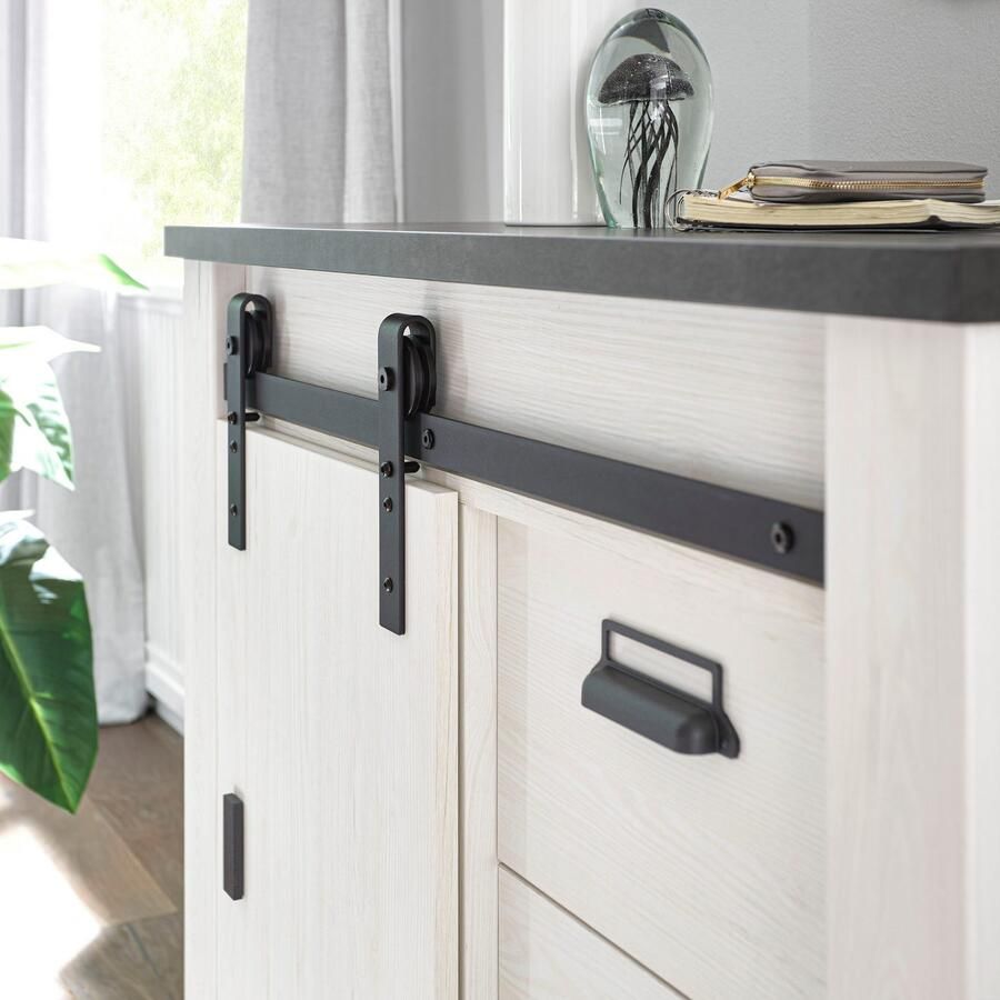 Home affaire Kast Sherwood Houtdecor met schuurdeurbeslag en apothekersgrepen breedte 92 cm - Foto 3