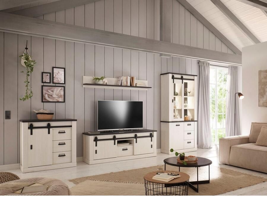 Home affaire Kast Sherwood Houtdecor met schuurdeurbeslag en apothekersgrepen breedte 92 cm - Foto 6
