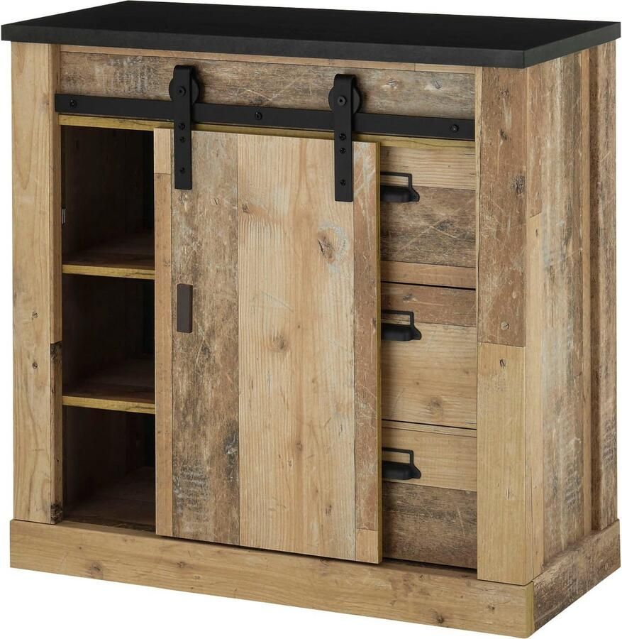 Home affaire Kast Sherwood Houtdecor met schuurdeurbeslag en apothekersgrepen breedte 92 cm - Foto 3