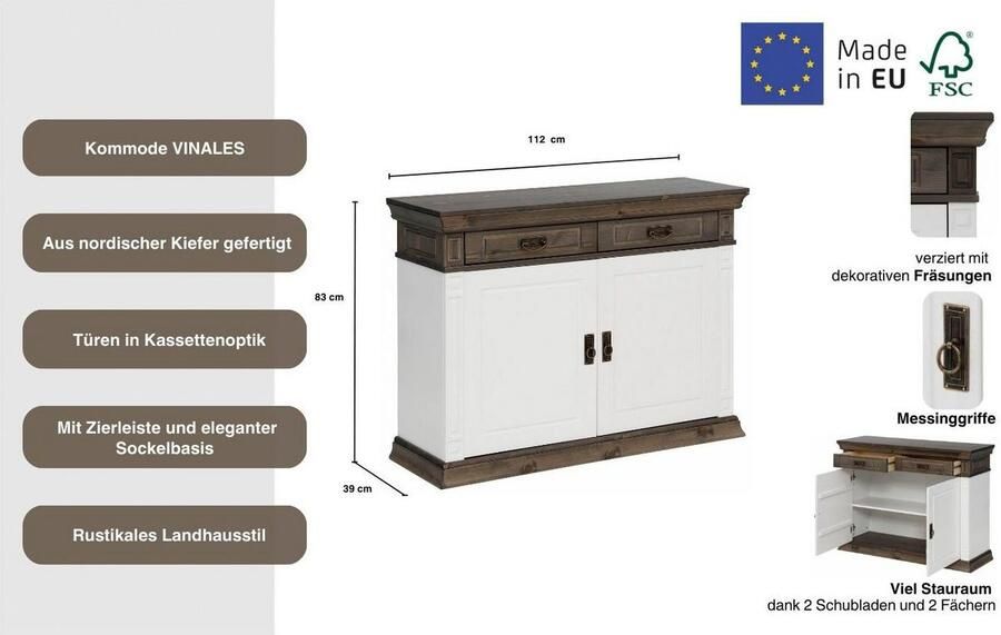 Home affaire Kast Vinales Breedte 112 cm van massief grenen - Foto 11