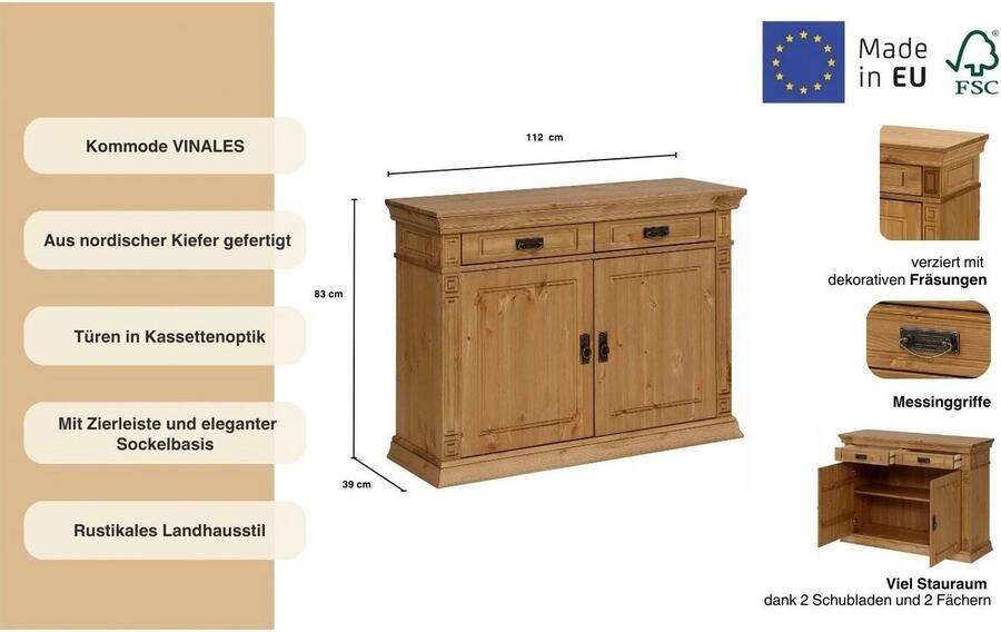 Home affaire Kast Vinales Breedte 112 cm van massief grenen - Foto 11