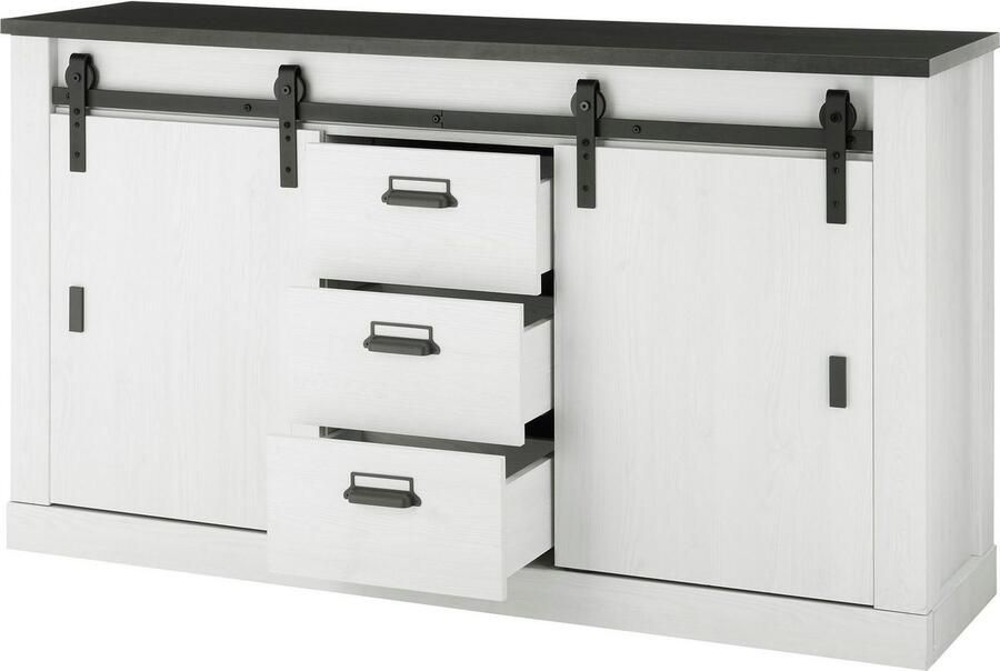 Home affaire Wandmeubel Sherwood Schuurdeurbeslag en apothekersgrepen van metaal hoogte 201 cm (2 stuks) - Foto 7