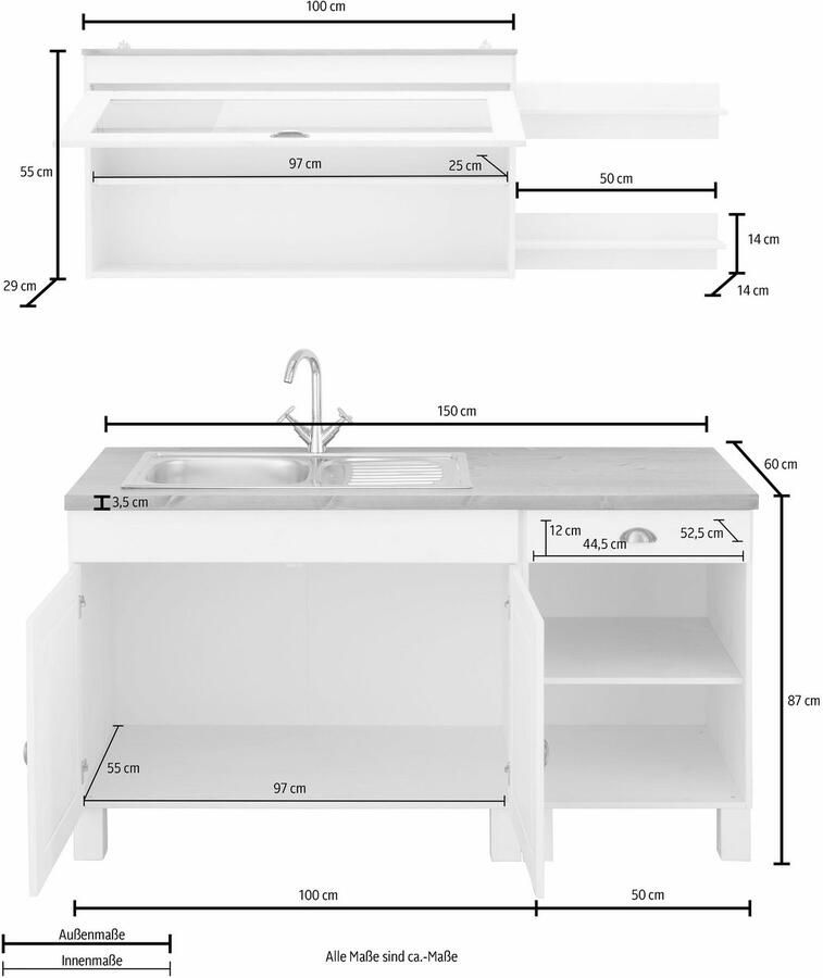 Home affaire Keukenblok Oslo Breedte 150 cm werkblad 35 mm dik zonder elektrische apparaten - Foto 5