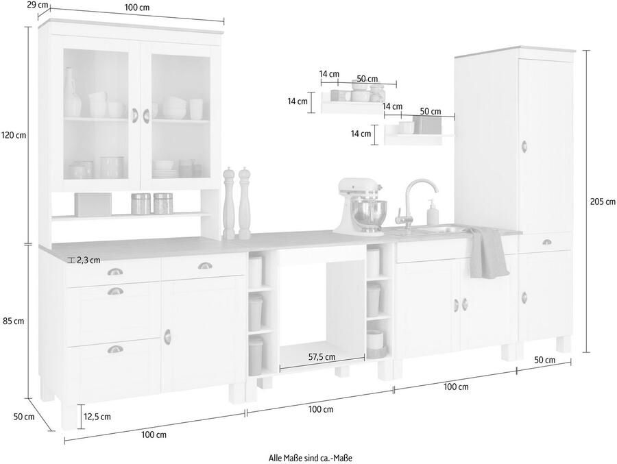 Home affaire Keukenblok Oslo Breedte 350 cm in 2 diepten zonder elektrische apparaten (7 stuks)