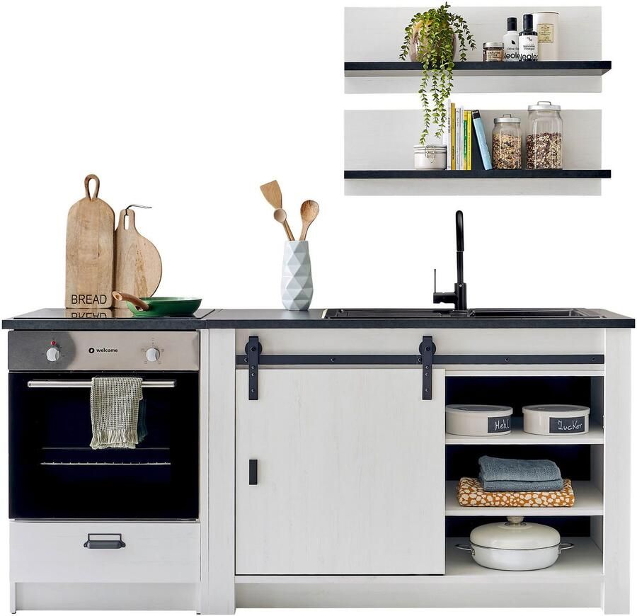 Home affaire Keukenblok Sherwood Breedte 196 cm met kookplaatombouw zonder elektrische apparaten