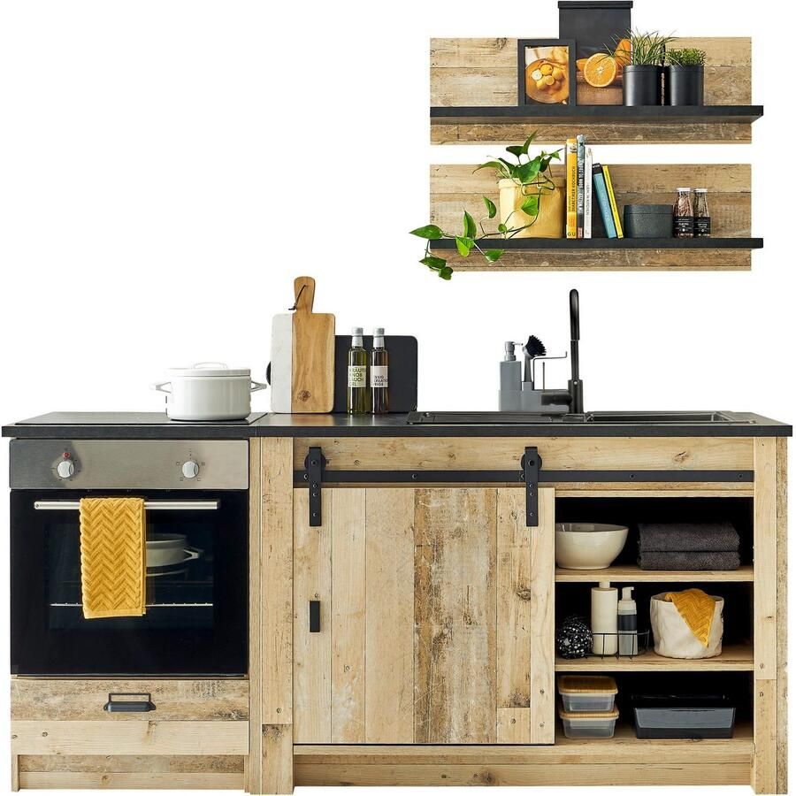 Home affaire Keukenblok Sherwood Breedte 196 cm met kookplaatombouw zonder elektrische apparaten